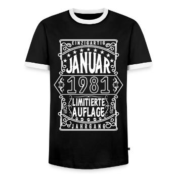 Geburtstag Januar 1981, Geschenk Januar 1981. - Männer Kontrast-T-Shirt - Schwarz/Weiß - Vorne - AI Model Female 172 light (172cm) & AI Model Male 178 light (178cm)