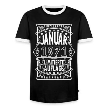 Geburtstag Januar 1971, Geschenk Januar 1971. - Männer Kontrast-T-Shirt - Schwarz/Weiß - Vorne - AI Model Female 172 light (172cm) & AI Model Male 178 light (178cm)