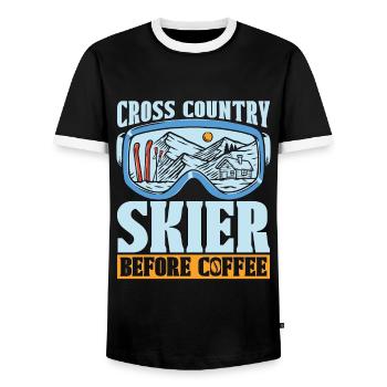 Cross Country Skier Before Ski Racing Coffee Lover - Men's Ringer Shirt - black/white - Front - AI Model Female 172 light (172cm) & AI Model Male 178 light (178cm)