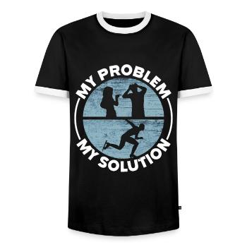 Patineur de vitesse Mon problème Ma solution Pictogramme Papa - T-shirt contrasté Homme - noir/blanc - Devant - AI Model Female 172 light (172cm) & AI Model Male 178 light (178cm)