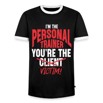 Personal Trainer Coach Gym Workout Fitness Trainer - Men's Ringer Shirt - black/white - Front - AI Model Female 172 light (172cm) & AI Model Male 178 light (178cm)
