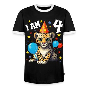 I'm 4 Years Old Leopard Leopard 4th Birthday - Men's Ringer Shirt - black/white - Front - AI Model Female 172 light (172cm) & AI Model Male 178 light (178cm)