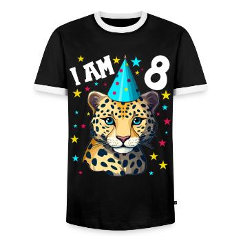 I'm 8 Years Old Leopard Leopard 8th Birthday - Men's Ringer Shirt - black/white - Front - AI Model Female 172 light (172cm) & AI Model Male 178 light (178cm)