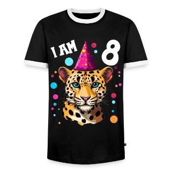 I'm 8 Years Old Leopard Leopard 8th Birthday - Men's Ringer Shirt - black/white - Front - AI Model Female 172 light (172cm) & AI Model Male 178 light (178cm)