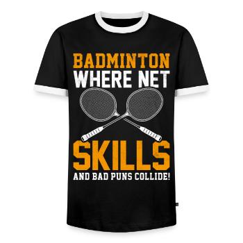 Badminton Players - Men's Ringer Shirt - black/white - Front - AI Model Female 172 light (172cm) & AI Model Male 178 light (178cm)