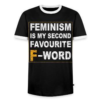Feminismus ist mein zweitliebstes F-Wort - Männer Kontrast-T-Shirt - Schwarz/Weiß - Vorne - AI Model Female 172 light (172cm) & AI Model Male 178 light (178cm)