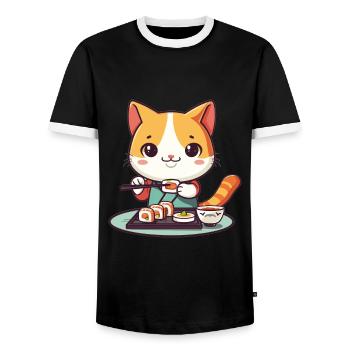 Chats et Sushi Japonais Nourriture Chaton Kawaii Anime - T-shirt contrasté Homme - noir/blanc - Devant - AI Model Female 172 light (172cm) & AI Model Male 178 light (178cm)