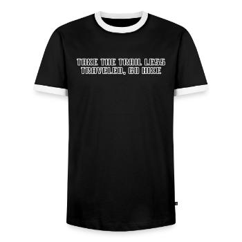 Hiking - Take the trail less traveled, go hike - Men's Ringer Shirt - black/white - Front - AI Model Female 172 light (172cm) & AI Model Male 178 light (178cm)