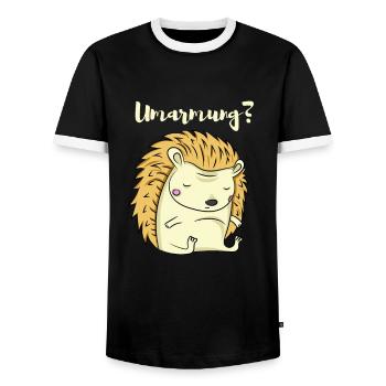 Hedgehog lover funny hedgehog motif hug? - Men's Ringer Shirt - black/white - Front - AI Model Female 172 light (172cm) & AI Model Male 178 light (178cm)