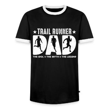 Papa coureur de trail L’idole Le mythe Le marathonien - T-shirt contrasté Homme - noir/blanc - Devant - AI Model Female 172 light (172cm) & AI Model Male 178 light (178cm)