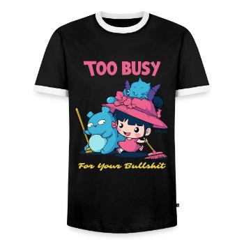 Too busy for your chatter - Men's Ringer Shirt - black/white - Front - AI Model Female 172 light (172cm) & AI Model Male 178 light (178cm)