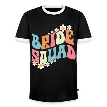 Honorpower Bridesmaid Groovy Bachelor - Men's Ringer Shirt - black/white - Front - AI Model Female 172 light (172cm) & AI Model Male 178 light (178cm)