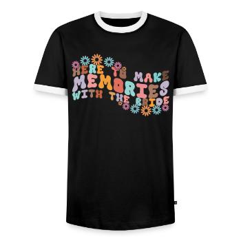 Honorpower Bridesmaid Groovy Bachelor - Men's Ringer Shirt - black/white - Front - AI Model Female 172 light (172cm) & AI Model Male 178 light (178cm)