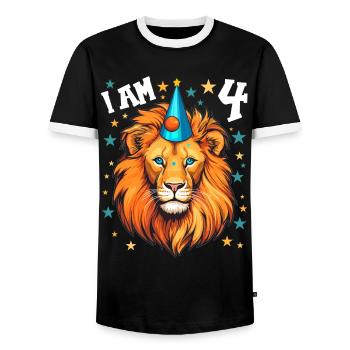 I'm 4 Years Old Leo Leo 4th Birthday - Men's Ringer Shirt - black/white - Front - AI Model Female 172 light (172cm) & AI Model Male 178 light (178cm)
