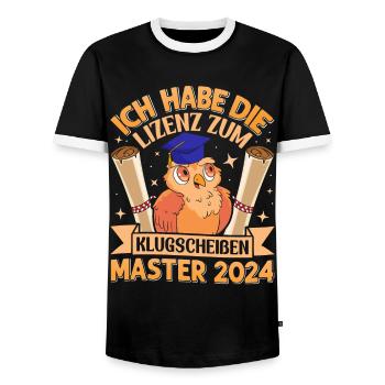Master 2024 I have the license to be smart-ass - Men's Ringer Shirt - black/white - Front - AI Model Female 172 light (172cm) & AI Model Male 178 light (178cm)