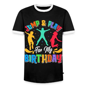 Trampoline Birthday Party - Men's Ringer Shirt - black/white - Front - AI Model Female 172 light (172cm) & AI Model Male 178 light (178cm)