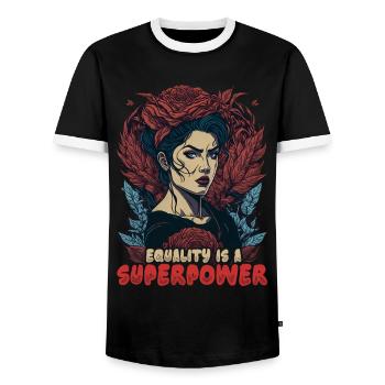 L’égalité est un superpouvoir - T-shirt contrasté Homme - noir/blanc - Devant - AI Model Female 172 light (172cm) & AI Model Male 178 light (178cm)