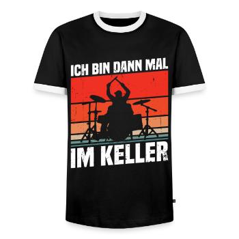 Ich bin dann mal im Keller - Männer Kontrast-T-Shirt - Schwarz/Weiß - Vorne - AI Model Female 172 light (172cm) & AI Model Male 178 light (178cm)