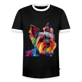 Yorkshire Terrier Yorkie chien Pop Art coloré - T-shirt contrasté Homme - noir/blanc - Devant - AI Model Female 172 light (172cm) & AI Model Male 178 light (178cm)