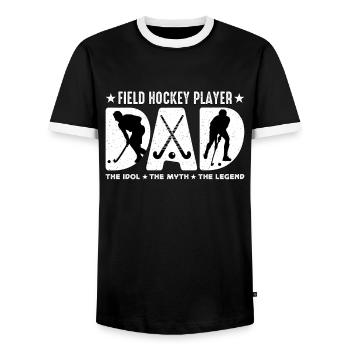 Field Hockey Player Dad The Idol The Hockey Goalie - Men's Ringer Shirt - black/white - Front - AI Model Female 172 light (172cm) & AI Model Male 178 light (178cm)