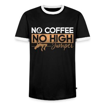 High Jumper No Coffee No Long Jump Coffee Lover - Men's Ringer Shirt - black/white - Front - AI Model Female 172 light (172cm) & AI Model Male 178 light (178cm)