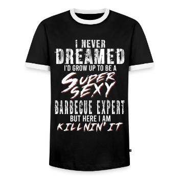 Super Sexy Grill Expert Grilling Gift Dad - Men's Ringer Shirt - black/white - Front - AI Model Female 172 light (172cm) & AI Model Male 178 light (178cm)