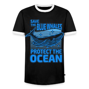 Sauvez les baleines bleues, protégez l’océan - T-shirt contrasté Homme - noir/blanc - Devant - AI Model Female 172 light (172cm) & AI Model Male 178 light (178cm)