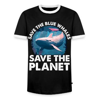 Sauvez les baleines bleues sauvez la planète - T-shirt contrasté Homme - noir/blanc - Devant - AI Model Female 172 light (172cm) & AI Model Male 178 light (178cm)