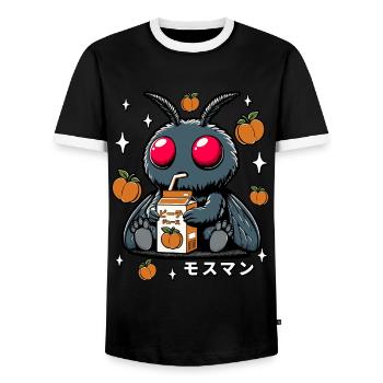 Mothman Peach Juice - Men's Ringer Shirt - black/white - Front - AI Model Female 172 light (172cm) & AI Model Male 178 light (178cm)