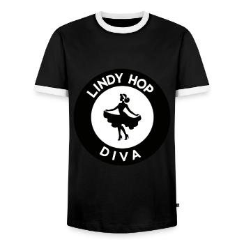 Lindy Hop Passion Swing Dance - Men's Ringer Shirt - black/white - Front - AI Model Female 172 light (172cm) & AI Model Male 178 light (178cm)
