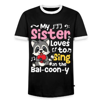 My Sister Loves to Sing on the Bal-Coon-Y - Männer Kontrast-T-Shirt - Schwarz/Weiß - Vorne - AI Model Female 172 light (172cm) & AI Model Male 178 light (178cm)