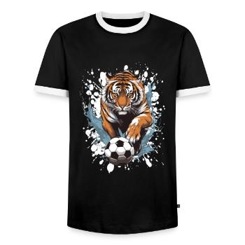 Tiger Soccer Sports Team - Men's Ringer Shirt - black/white - Front - AI Model Female 172 light (172cm) & AI Model Male 178 light (178cm)