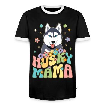 Groovy Siberian Husky Mom Female Dog Sweetheart - Men's Ringer Shirt - black/white - Front - AI Model Female 172 light (172cm) & AI Model Male 178 light (178cm)