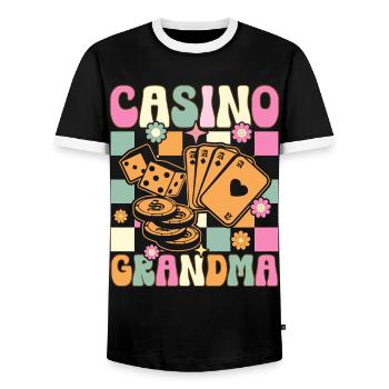 Groovy Slot Machine Casino Liebhaber Glücksspiel - Männer Kontrast-T-Shirt - Schwarz/Weiß - Vorne - AI Model Female 172 light (172cm) & AI Model Male 178 light (178cm)