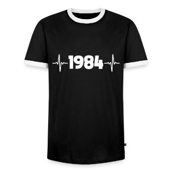 Birthday 1984 Heartbeat Born 1984 - Men's Ringer Shirt - black/white - Front - AI Model Female 172 light (172cm) & AI Model Male 178 light (178cm)