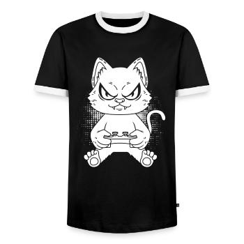 Gamer Gaming Gamer Cat - Men's Ringer Shirt - black/white - Front - AI Model Female 172 light (172cm) & AI Model Male 178 light (178cm)