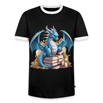 Dragons Und Bücher Nerd Dragon Liebhaber - Männer Kontrast-T-Shirt - Schwarz/Weiß - Vorne - AI Model Female 172 light (172cm) & AI Model Male 178 light (178cm)