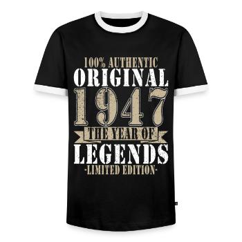 Original 1947 77e anniversaire rétro cadeau - T-shirt contrasté Homme - noir/blanc - Devant - AI Model Female 172 light (172cm) & AI Model Male 178 light (178cm)