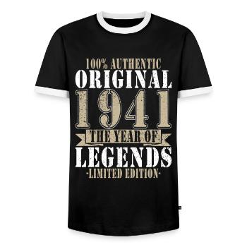 Legends are born in 1941 - Men's Ringer Shirt - black/white - Front - AI Model Female 172 light (172cm) & AI Model Male 178 light (178cm)