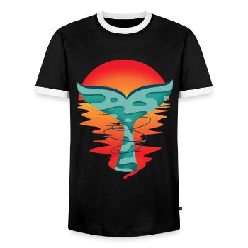 Océan coucher de soleil poisson salutation aileron de requin Ahoy - T-shirt contrasté Homme - noir/blanc - Devant - AI Model Female 172 light (172cm) & AI Model Male 178 light (178cm)
