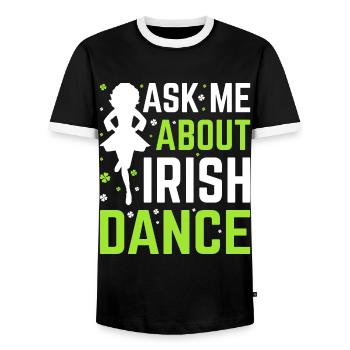 Irish Dance Irish Dancing - Men's Ringer Shirt - black/white - Front - AI Model Female 172 light (172cm) & AI Model Male 178 light (178cm)