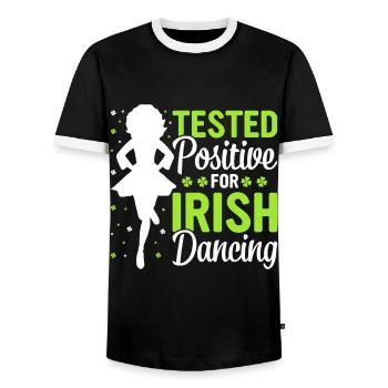 Irish Dance Irish Dancing - Men's Ringer Shirt - black/white - Front - AI Model Female 172 light (172cm) & AI Model Male 178 light (178cm)