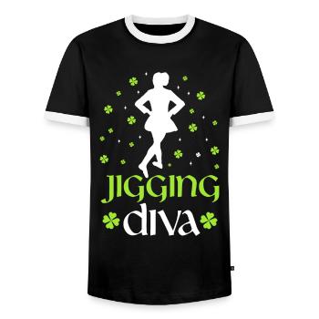 Irish Dance Irish Dancing - Men's Ringer Shirt - black/white - Front - AI Model Female 172 light (172cm) & AI Model Male 178 light (178cm)
