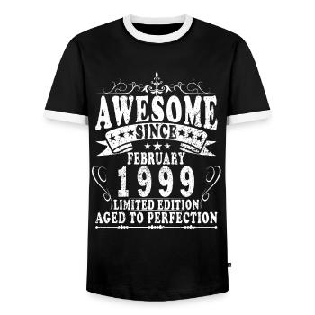 Anniversaire février 1999. Cadeau février 1999. - T-shirt contrasté Homme - noir/blanc - Devant - AI Model Female 172 light (172cm) & AI Model Male 178 light (178cm)
