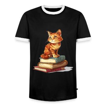 Cats and Books Reading Bookworm Funny & Cute - Männer Kontrast-T-Shirt - Schwarz/Weiß - Vorne - AI Model Female 172 light (172cm) & AI Model Male 178 light (178cm)