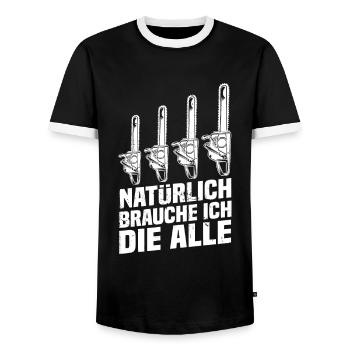 Of course I need the all chainsaw motor saw - Men's Ringer Shirt - black/white - Front - AI Model Female 172 light (172cm) & AI Model Male 178 light (178cm)