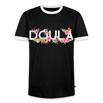 Doula Naissance Travailleur Fleur - T-shirt contrasté Homme - noir/blanc - Devant - AI Model Female 172 light (172cm) & AI Model Male 178 light (178cm)