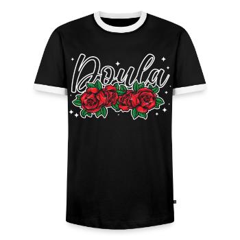 Doula Birth Worker Roses Flower - Men's Ringer Shirt - black/white - Front - AI Model Female 172 light (172cm) & AI Model Male 178 light (178cm)