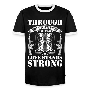 Deployment Distance Military Deployment Item - Men's Ringer Shirt - black/white - Front - AI Model Female 172 light (172cm) & AI Model Male 178 light (178cm)