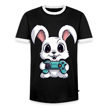 Mignon Lapin Joueur Drôle Lapin De Jeu - T-shirt contrasté Homme - noir/blanc - Devant - AI Model Female 172 light (172cm) & AI Model Male 178 light (178cm)